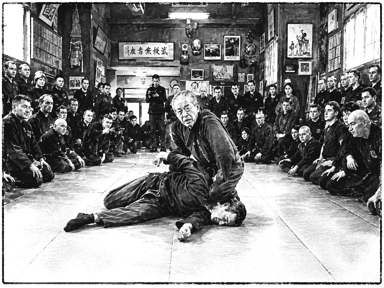 Démonstration de Hatsumi Masaaki devant les pratiquants au Honbu Dojo au Japon