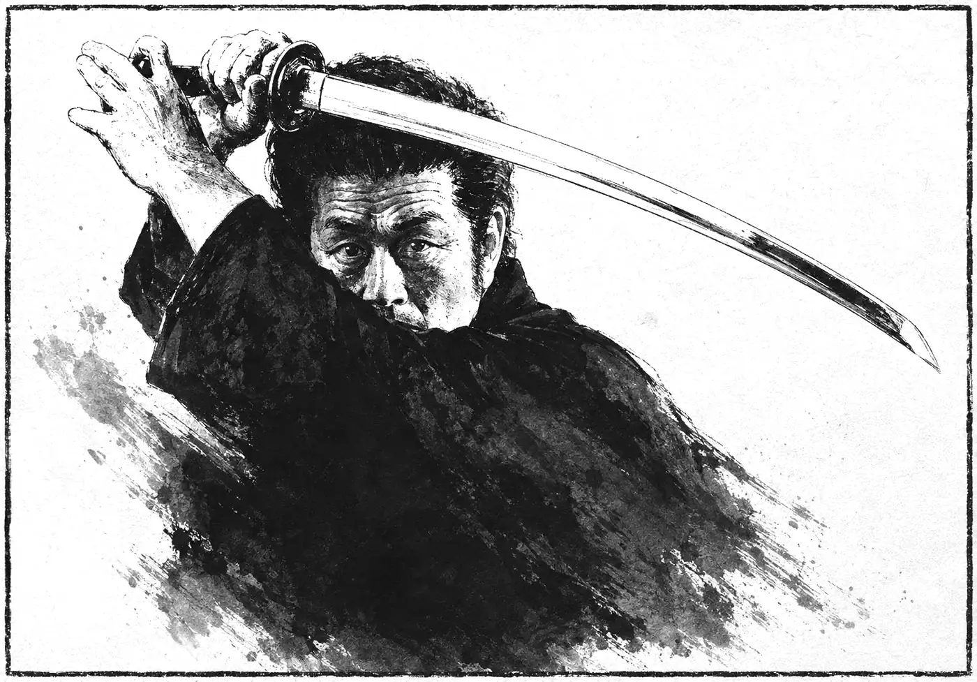 Hatsumi Masaaki Sōke, fondateur du Bujinkan, en garde au katana